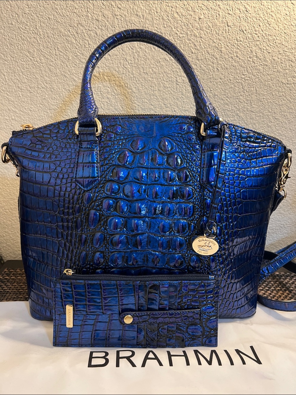 Brahmin Metallic Blue Croc-Embossed Satchel with Matching Wallet - Picture 8 of 8